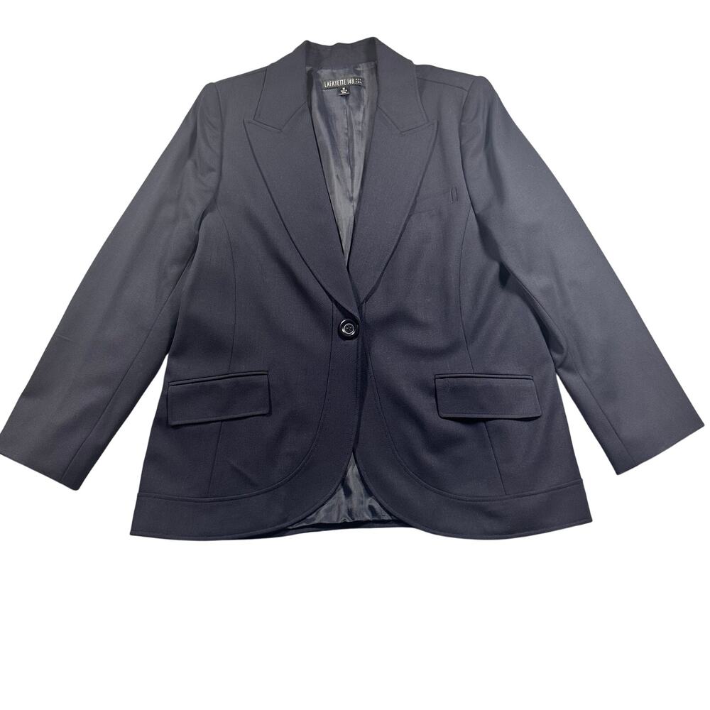 Lafayette 148 NY Black Wool Stretch Blazer Size 16 Tailored Jacket EUC